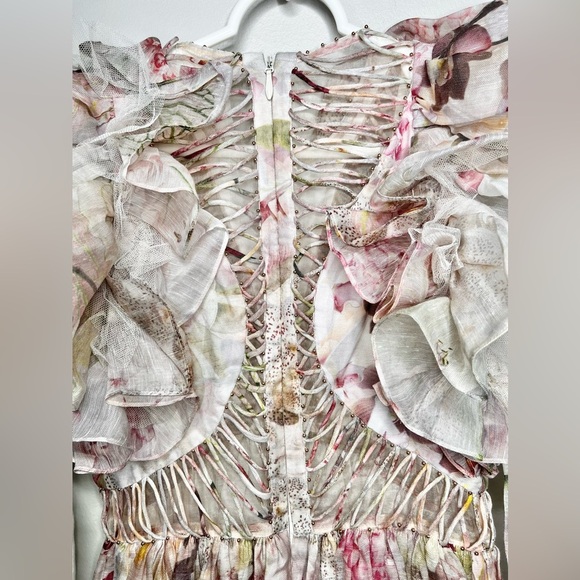NWT Zimmermann Dancer Laced Midi Ruffled Floral Print Linen And Silk Size 0 - Picture 9 of 13